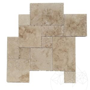 Classic Cross Cut Travertin, Kitöltött, Kefélt & Vésőzött Él, Francia Mintás Készlet 1,2 cm