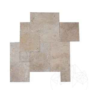 Klasszikus keresztbe vágott bukdácsolt travertin mini francia mintás készlet, 1 cm