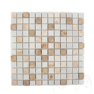 Honey Onyx White & Emperador Polished Marble Mix mozaik, 2.3 x 2.3 cm