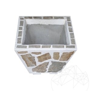 Rusztikus beton ültető, 50x50 cm - Rhodos poligonális kővel burkolva | Ideális virágoknak a kertben, a teraszon