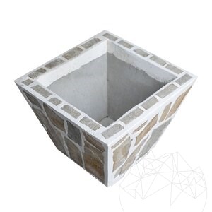 Rusztikus beton ültető, 50x50 cm - Rhodos poligonális kővel burkolva | Ideális virágoknak a kertben, a teraszon