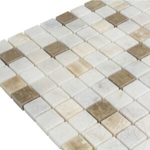 Honey Onyx White & Emperador Polished Marble Mix mozaik, 2.3 x 2.3 cm