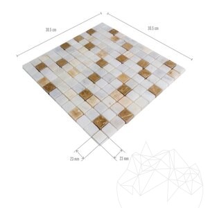 Honey Onyx White & Emperador Polished Marble Mix mozaik, 2.3 x 2.3 cm