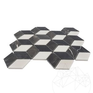Bianco Carrara, Kleopátra, Nero Marquina Mix Cube Design Honed Marble Mosaic, Becsiszolt márvány mozaik