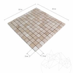 Klasszikus csiszolt travertin mozaik, 2.3 x 2.3 cm