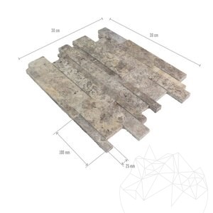 Ezüst polírozott travertin 3D falimozaik