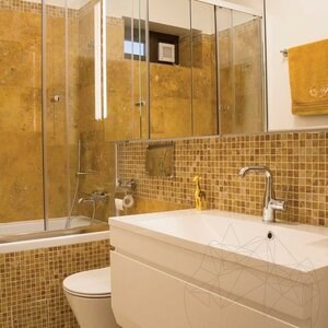 Sárga keresztmetszetű csiszolt travertin, 61 x 30,5 x 1,2 cm