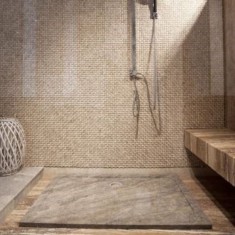 Zuhanyzótálca - Ezüst travertin ULTRA FLAT, 120 x 80 x 3 cm