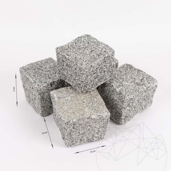 Bianco Sardo hasított felületű gránit macskakő, 10 x 10 x 5 cm