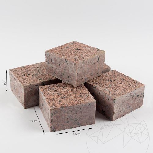 Juharvörös 4 oldalú vágott gránit macskakő, 10 x 10 x 5 cm