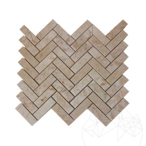 Crema Royal csiszolt márvány halszálkás mozaik, 2.3 x 7.5 cm