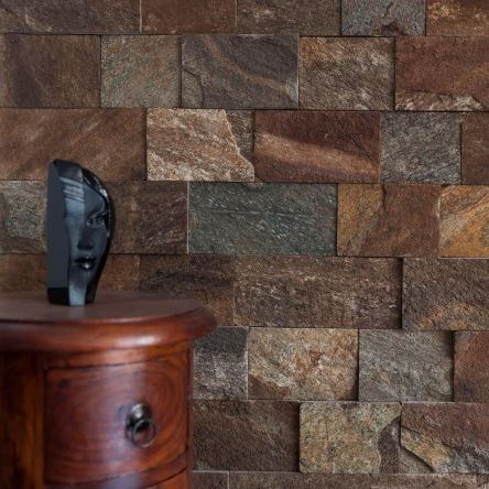 Slate Rusty Brown Natur, 10 cm x LL | Dekoratív kő - függőleges csempe, Kültéri-kültéri burkolat