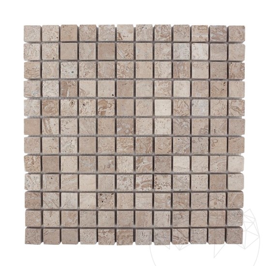 Latte Tumbled Travertin Mozaik, 2.3 x 2.3 cm