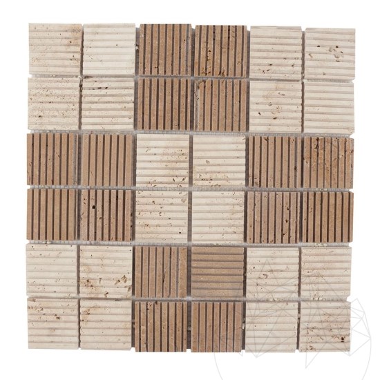 Classic & Noce Karcolt travertin mozaik, 4.7 x 4.7 cm