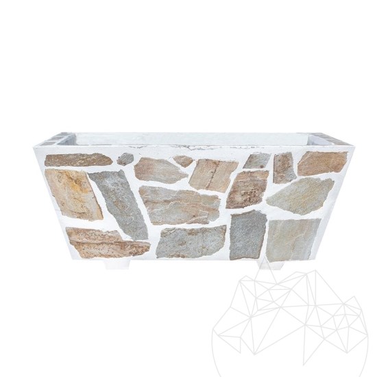 Rusztikus beton ültető, 100x50 cm - Rhodos poligonális kővel burkolva | Ideális virágok számára a kertben, teraszon