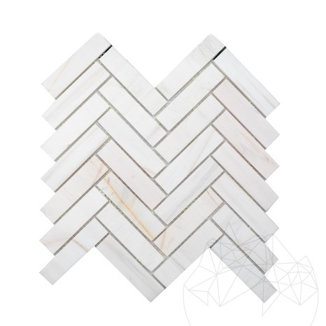 Calacatta Borostyán csiszolt márvány Chevron mozaik 28 x 31 cm