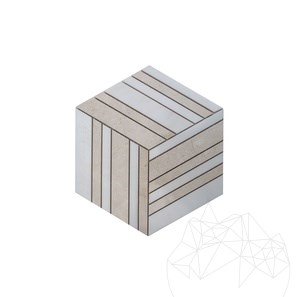 Fehér és bézs polírozott márvány 3D kockamozaik, 20 x 20 cm