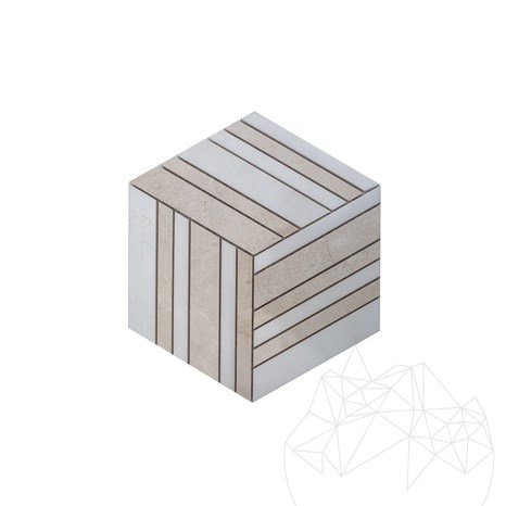 Fehér és bézs polírozott márvány 3D kockamozaik, 20 x 20 cm