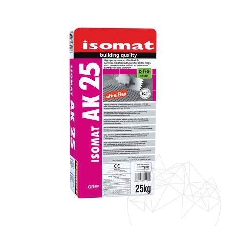 ISOMAT AK-25 – Professzionális cementalapú ragasztó márványhoz, gránithoz és természetes kőhöz (beltéri/kültéri), 25 kg